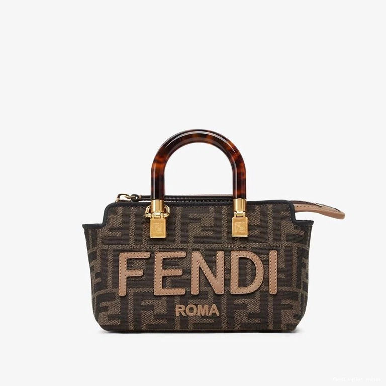 Affordable ROMA Logo Bag By Fabric Brown Boston The FF In Mini Fendi Motif Way 0801
